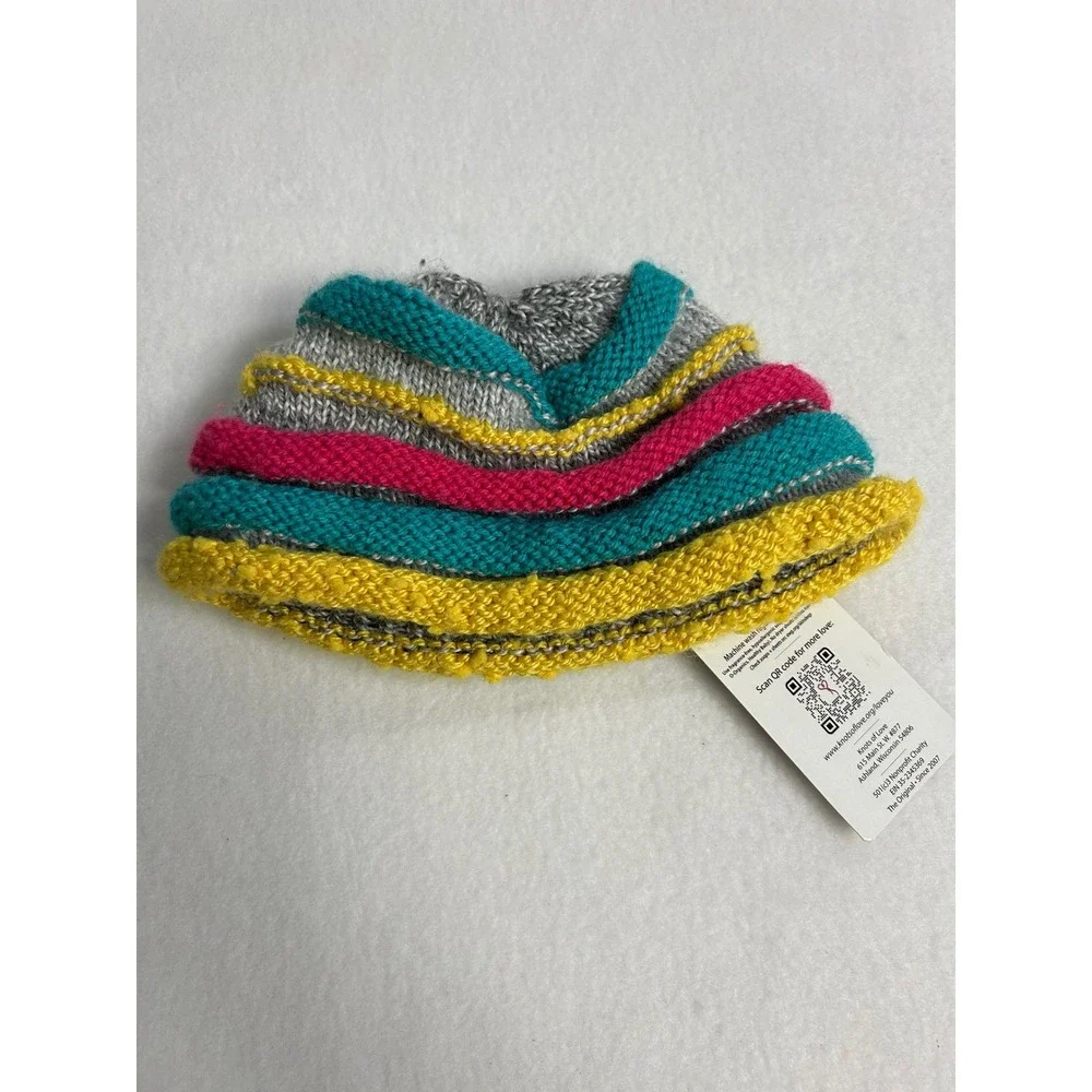 Handmade Knit Knots of Love Small Multi-Color Striped Garter Stitch‎ Beanie Hat